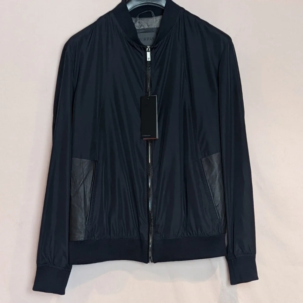 Torras Blue Mesh Lined Jacket with Lambskin Leather Trim size 46
